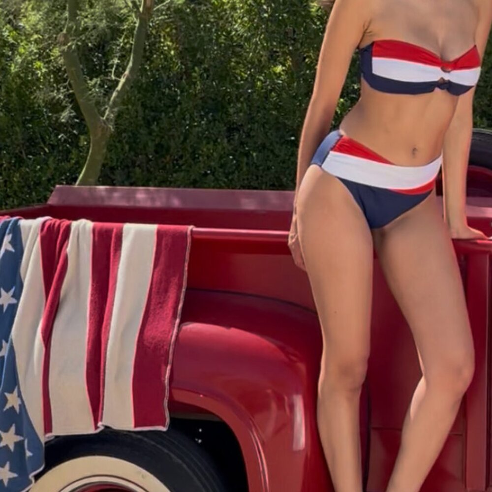 La Blanca Miss Americana Crossover Mid-Waist Swimsuit Bottom